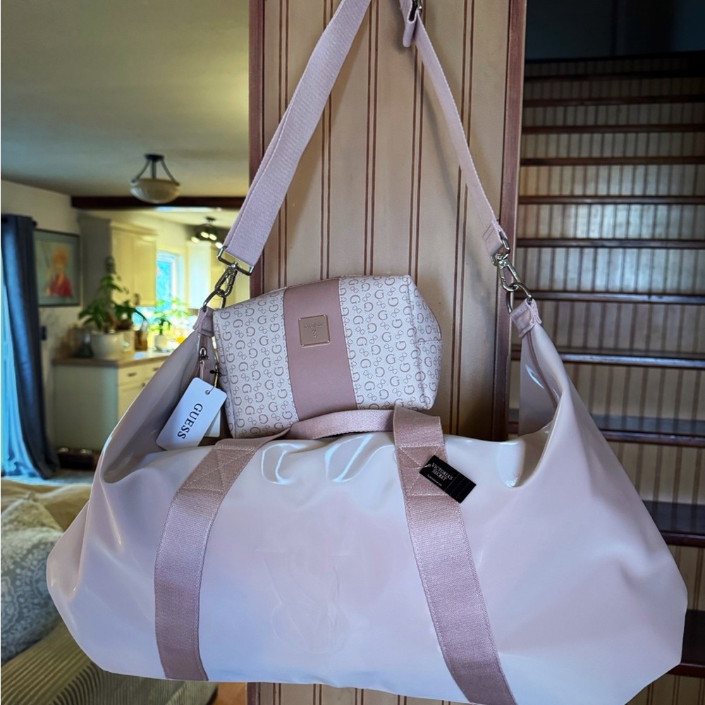 Victoria Secret Weekender Bag with Guess Cosmetic Pouch, Perfectly Pink!